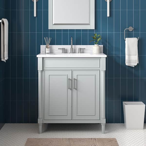 Avanity Bristol 31 in. Single Sink Light Gray Bath Vanity with Cala White Engineered Stone Top