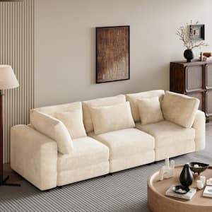 105.3 in. W Square Arm Corduroy Polyester Rectangle Sofa with Removable Cushions and 5 Pillows for Apartment in Beige