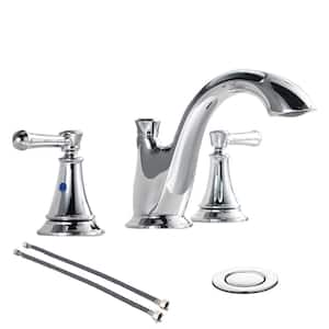 8 in. 2 Handles 3 Holes Copper Lead- Free Widespread Bathroom Faucets, Chrome Finish with Drain and Water Supply Hoses