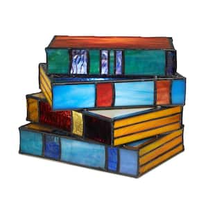 Ava 5 .7 5 in. Multi-Colored Book Stack Stained Glass Accent Lamp with Glass Shade
