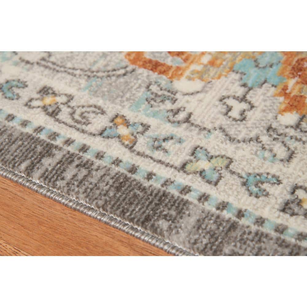 Rectangular Gray 5' x 7' Stain-Resistant Synthetic Area Rug