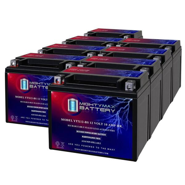 YTX12-BS 12V 10Ah Replacement Battery compatible with AGM CYTX12-BS - 8 Pack