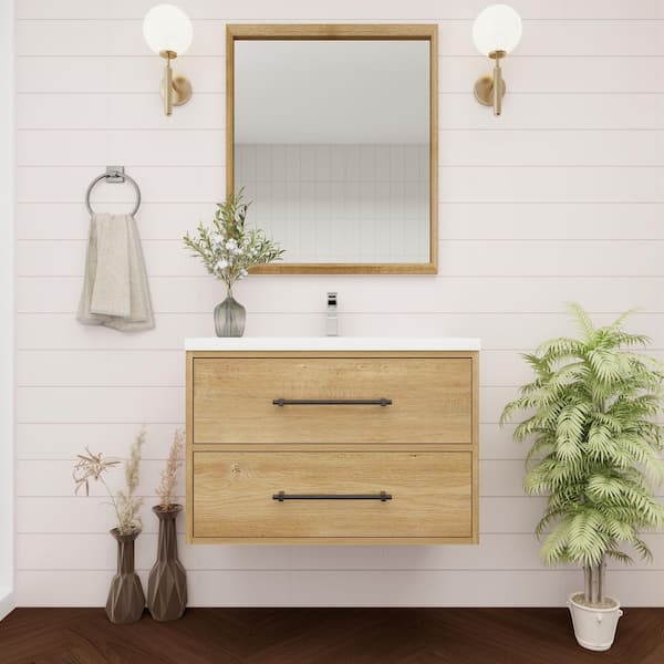 BV Better Vanity Victoria 30 in. W x 20 in. D x 22 in. H Single Sink Floating Bath Vanity in Oak with White Acrylic Top