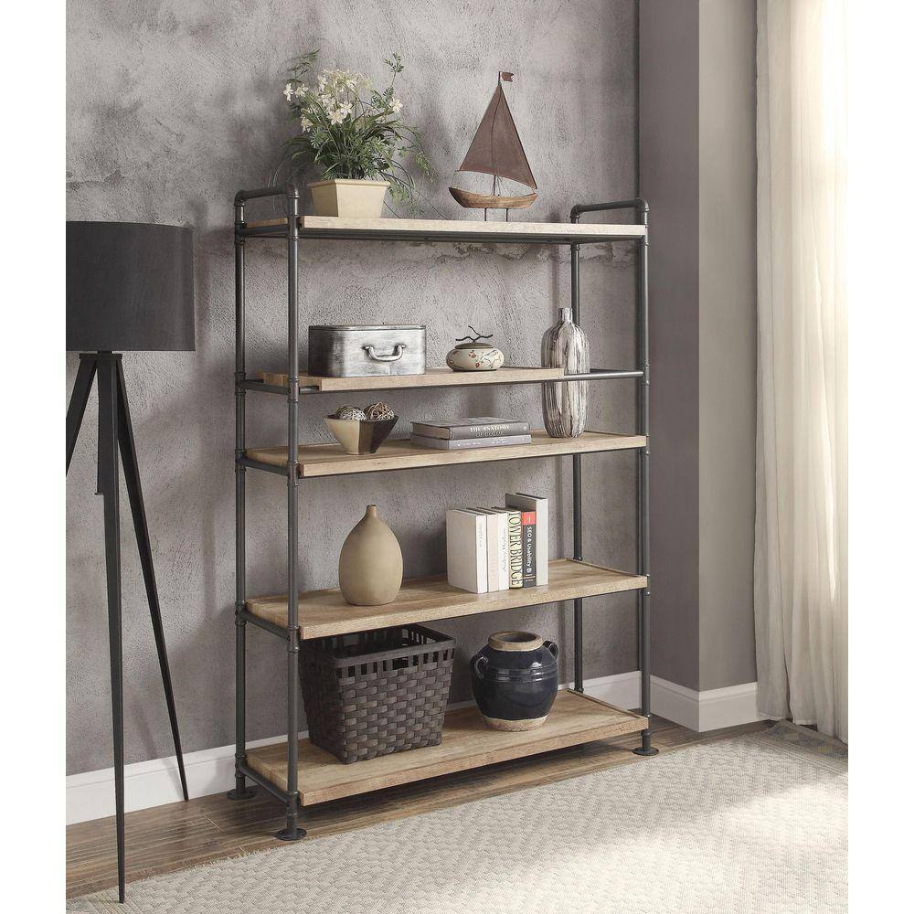 5-Tier Storage Shelves, Kitchen Pantry, Bookshelf, Wooden Bookshelf, Oak