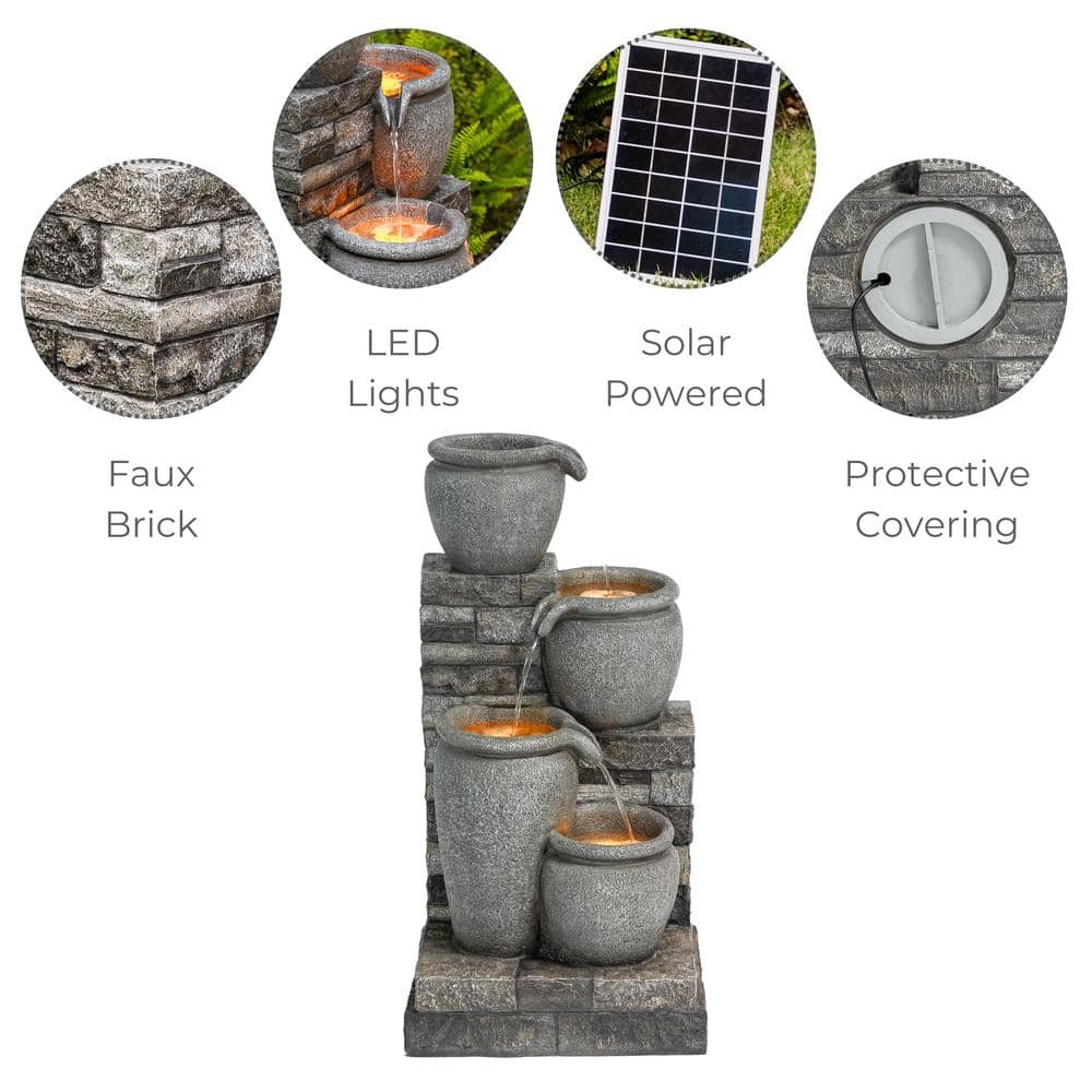 Gray Solar Powered 4-Tier Cascading Bowl Outdoor Water Fountain