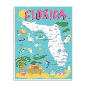 12 in. x 18 in. " Florida Teal Blue and Pink Illustrated Scenic Map Poster" by Vestiges Wall Plaque Art