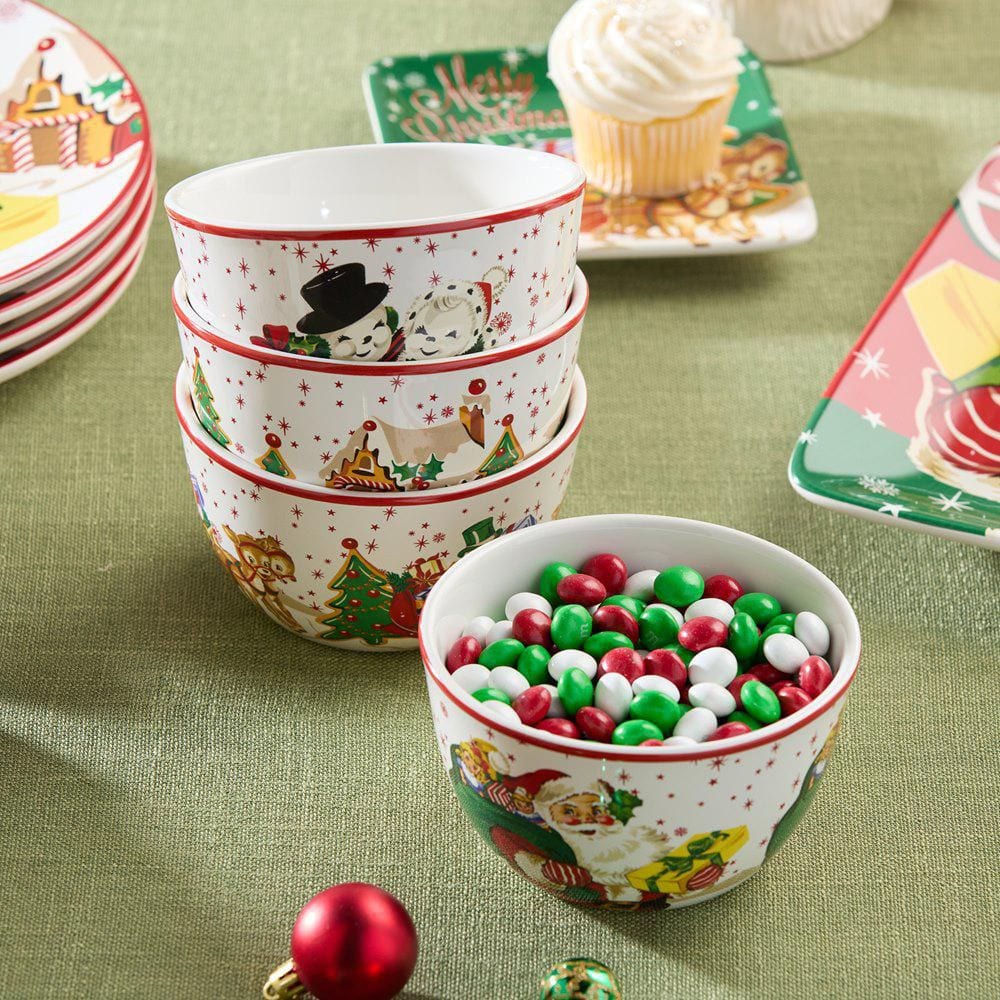 Santa's Retro Christmas Assorted Colors Ceramic Ice Cream Bowls 24 fl. oz. 5.25 in. x 3 in. (Set of 4) price history on PriceWatchPro