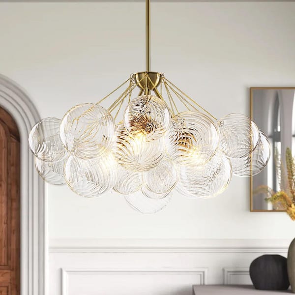 RRTYO Wayne 3-Light 27.1 in. W Modern Gold Cluster Globe Bubble