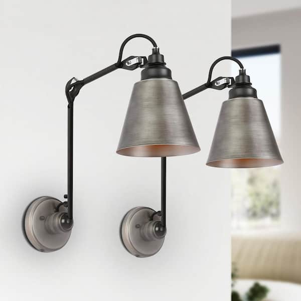 Uolfin Modern Brushed Black Wall Light,1-Light Farmhouse Kitchen Plug-In or Hardwired Swing Arm Wall Lamp (2 Pack)