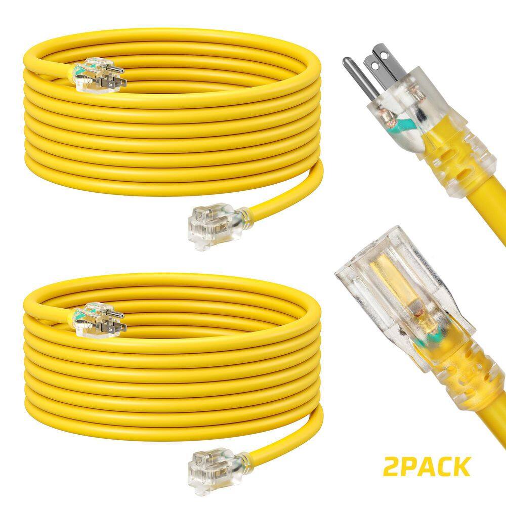 15 ft. 16 / 3 Gauge 3 Prong Outlet with Indicator Light SJTW Indoor/Outdoor Extension Cord, Yellow, ETL Listed, 2 Pack price history on PriceWatchPro