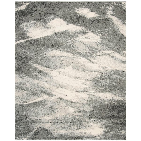 Retro Mid-Century Distressed 8 ft. x 10 ft. Grey/Ivory Living Room/Dining Room/Bedroom Area Rug