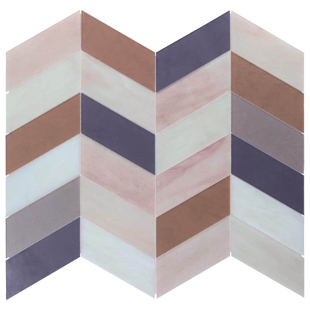 Elizabeth Sutton Glory Pink Chevron Glass Mosaic Tile