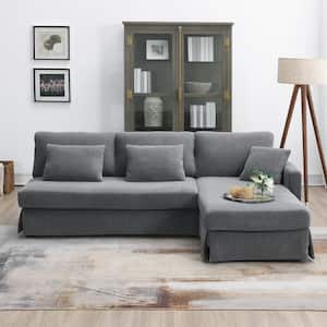 87 in. Square Arm 2-Piece L Shaped Corduroy Velvet Apartment Sectional Sofa with Reversible Chaise in Gray