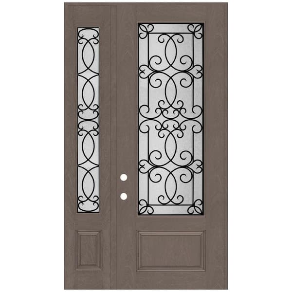 Steves & Sons Regency 51 in. x 96 in. 3/4Lite Georgian Decorative Glass LHOS Ashwood Mahogany Fiberglass Prehung Front Door w/12 in.SL