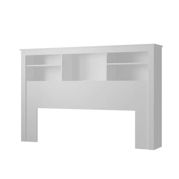 FUFU&GAGA White Full Queen Wood Headboard Shelf with Socket Adapter USB Interface, Shelves and LED Lights