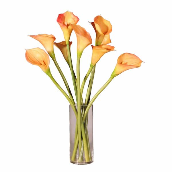 Vickerman 24 in. Peach Artificial Calla Lily Floral Arrangements in Pot