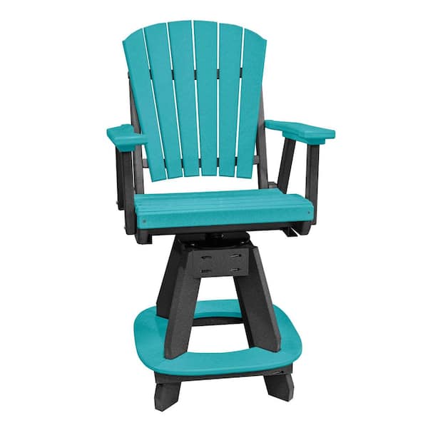 American Furniture Classics Adirondack Black Swivel Counter Plastic Outdoor Dining Chair in Aruba Blue