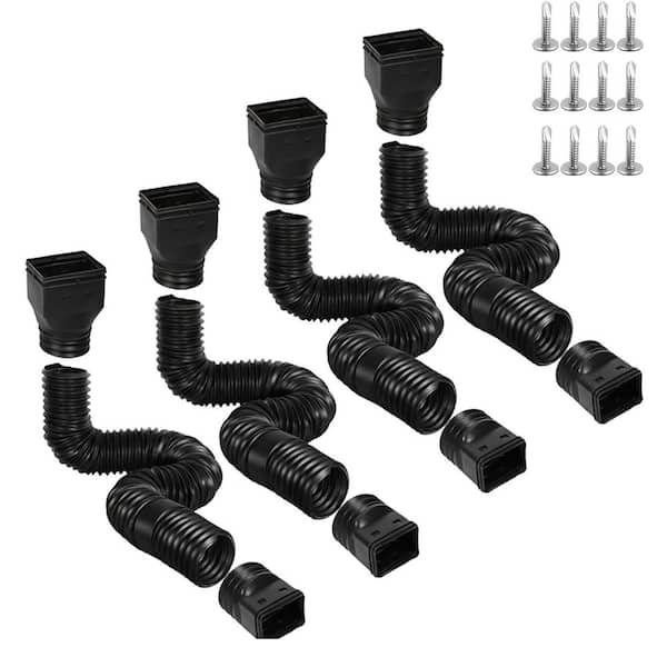 Ext Adapter Plastic 4 Pack Black Plastic PE Flexible Gutter Downspout Extension Extends 21 ...