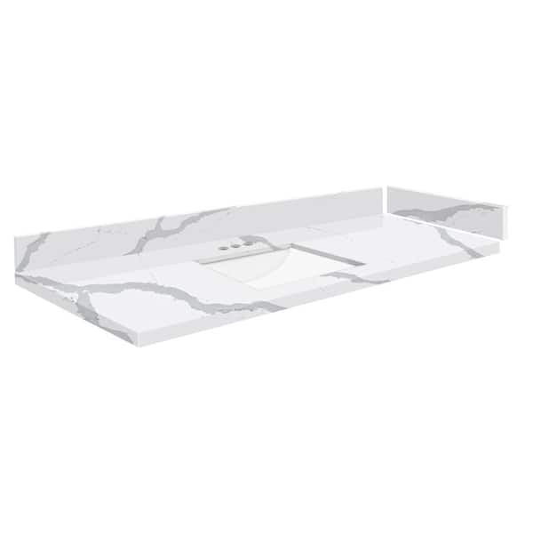 Transolid Silestone 49 in. W x 22.25 in. D Quartz White Rectangular Single Sink Vanity Top in Bianco Calacatta