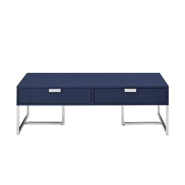 HomeRoots 46.3 in. Navy Blue Rectangle Wood Coffee Table with Storage