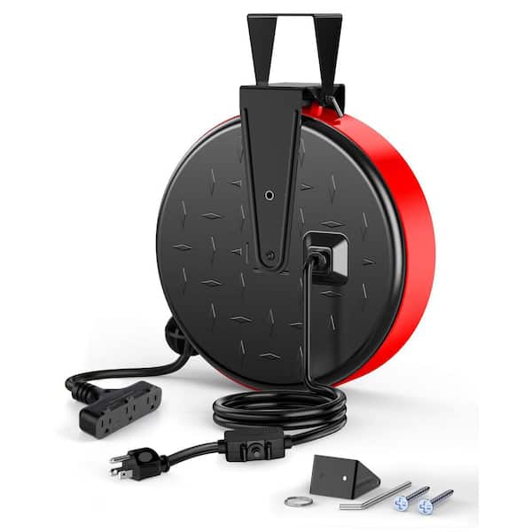 30 ft. 16 / 3 Garage and Shop Indoor/Outdoor Extension Cord with 3 Electrical Outlets & 10 Amp Circuit Breaker Red