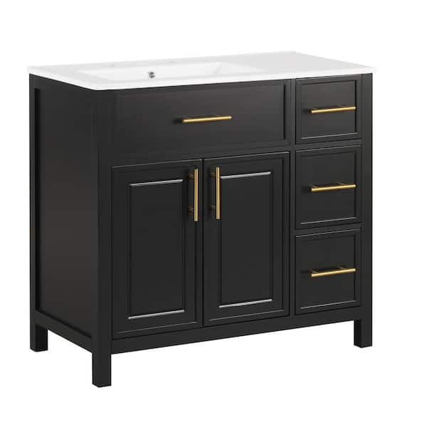 Ann 36 in. W x 18 in. D x 34 in. H Single Sink Freestanding Bath Vanity in Black with White Ceramic Top﻿