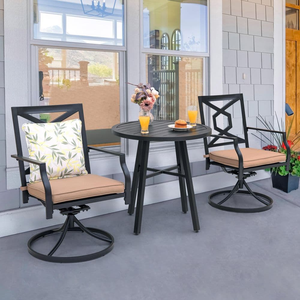 Nuu Garden 3-Piece Swivel Metal Outdoor Bistro Set Patio Furniture ...