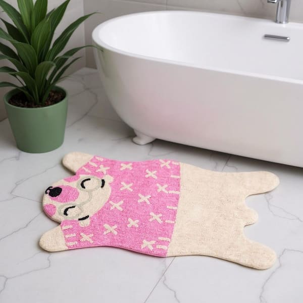 2 ft. x 4 ft. Beige And Pink Bear Youthful Washable Area Rug