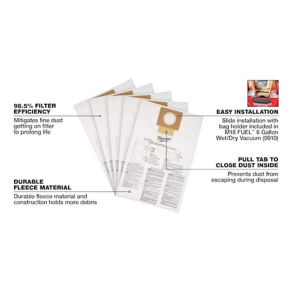 Fleece Dust Bags for 6 Gal. M18 FUEL Cordless Wet/Dry Shop Vacuums (5-Pack)