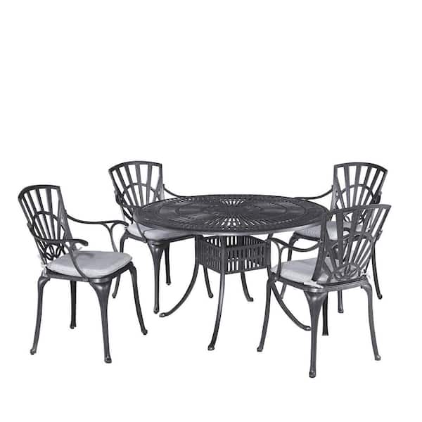 Grenada Charcoal Gray 48 in. 5-Piece Cast Aluminum Round Outdoor Dining Set with Gray Cushions