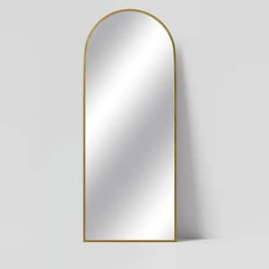 Glod 26 in. W x 63 in. H Frame Right Angle Arch-Shaped Engraved Aluminum Alloy Thin Full-length Mirror