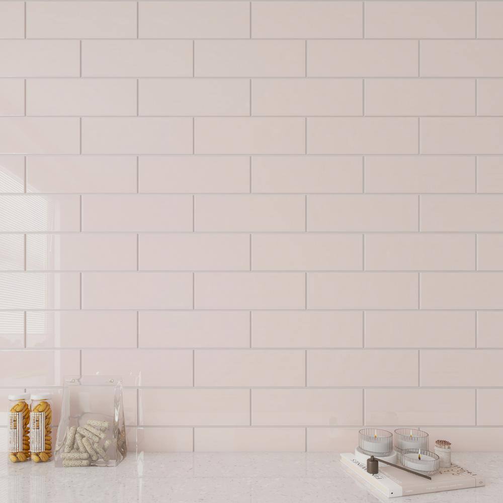 Have a question about Rose Pale Pink 4 in. x 12 in. Wall Glossy Subway