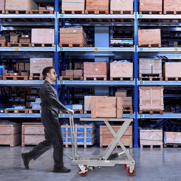 Hydraulic Lift Table Cart 500 lbs. Capacity Manual Single Scissor Lift Table with 4 Wheel 28.5 in. Lifting Height, Gray