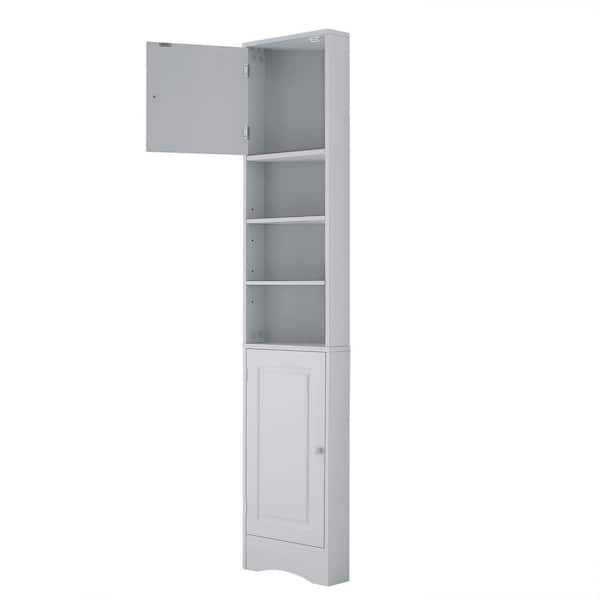14.6 in. W x 7.9 in. D x 66.9 in. H Gray MDF Freestanding Linen Cabinet with Adjustable Shelves
