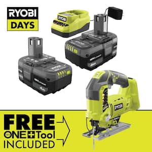 ONE+ 18V Lithium-Ion 4.0 Ah Compact Battery (2-Pack) and Charger Kit with Free Cordless Orbital Jig Saw