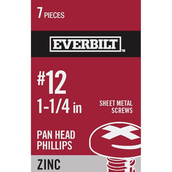 Everbilt #12 x 1-1/4 in. Zinc Plated Phillips Pan Head Sheet Metal Screw (7-Pack)