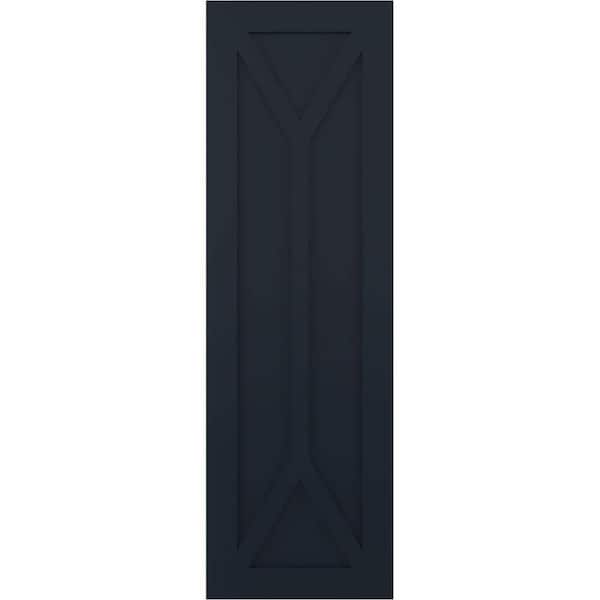 Ekena Millwork 12 in. x 30 in. Flat Panel True Fit PVC San Carlos Mission Style Fixed Mount Shutters Pair in Starless Night Blue