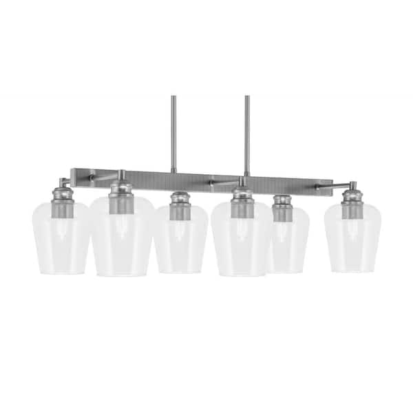 Unbranded Albany 6 Light Brushed Nickel Downlight Chandelier, Linear Chandelier for the Kitchen with Clear Bubble Glass Shades