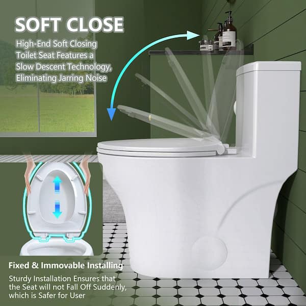 Zeafive Toa 1-Piece Dual Flush Elongated Toilet in White, 1.1/1.6