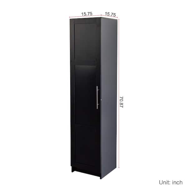 JUJABU Black Wood Pantry Organizer with Movable Shelves and Doors
