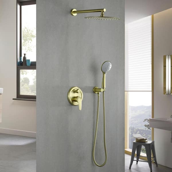 Boger Single-Handle 5-Spray 12 in. Wall Mount Shower Faucet and Hand Shower Combo in Brushed Gold (Valve Included)