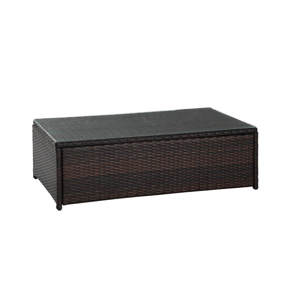 Palm Harbor Brown Wicker Outdoor Coffee Table with Glass Top