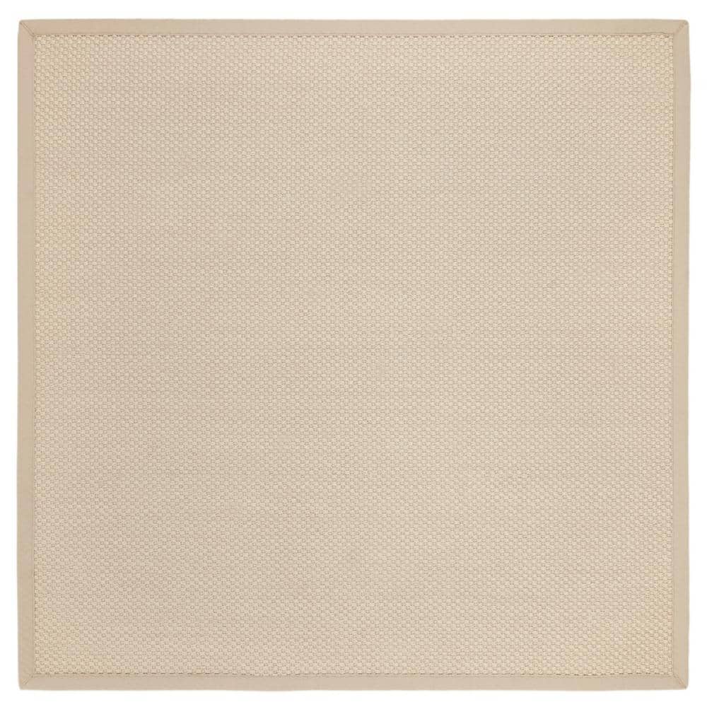 Ivory and Light Beige 4' Square Hand-Knotted Sisal Rug