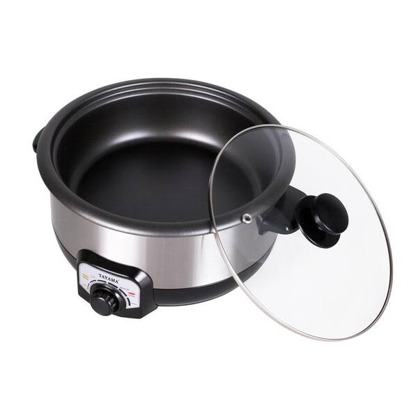 Tayama TMC-130SB 3 qt. Electric Non-Stick Hot Pot Multi-Cooker with Steamer and Glass Lid, Black