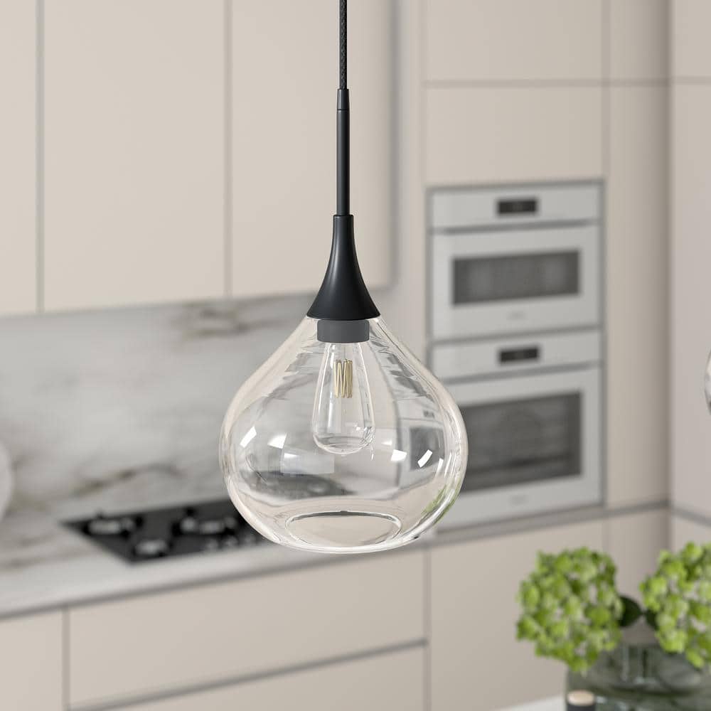 Matte Black Glass Teardrop Pendant Light with Adjustable Cord