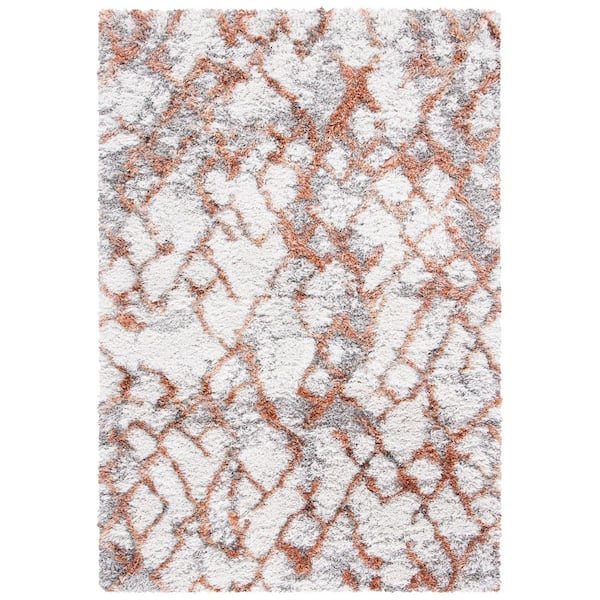 Horizon Shag 5 ft. x 8 ft. Ivory/Rust Abstract Diamond Area Rug