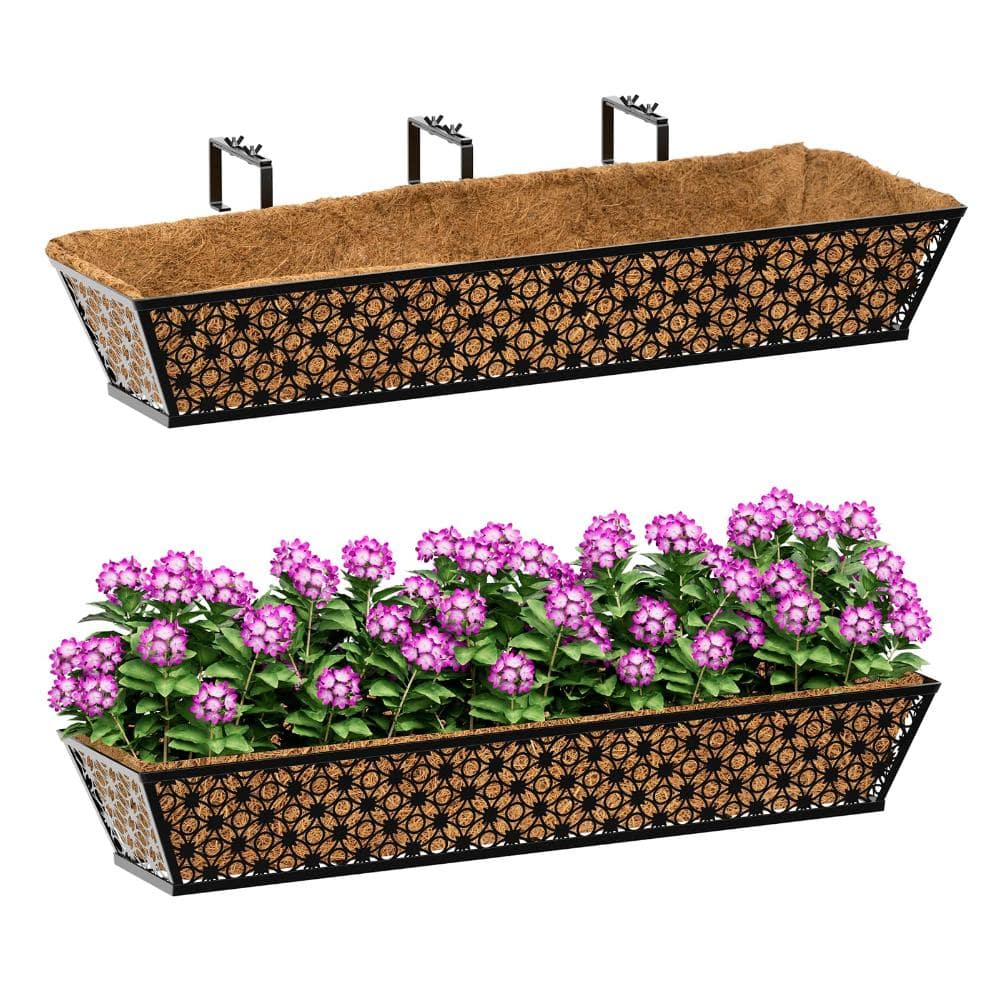 2 Pack 30 Inch Metal Window Box Planter – Black Rectangular Flower Pot with Coconut Fiber Liner for Fence Deck price history on PriceWatchPro