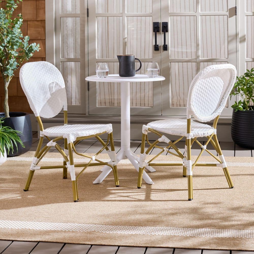 SAFAVIEH Lisbeth Aluminum Outdoor Dining Chair in White Set of 2 ...