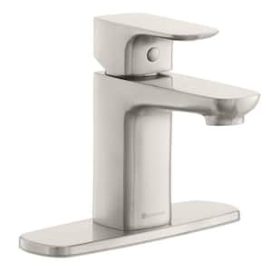 Contemporary Single Hole Single-Handle Low-Arc Bathroom Faucet in Brushed Nickel