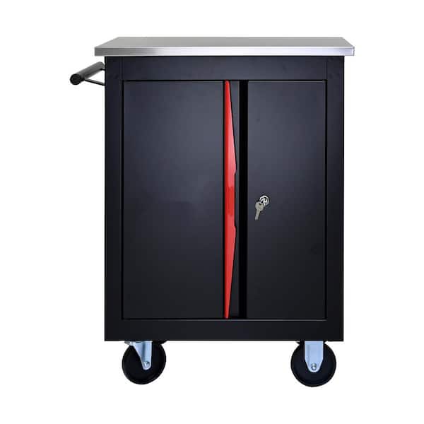 Damodpoy 13.58 in. Double-Door Clapboard Multi-Function Tool Cart-Black and Red